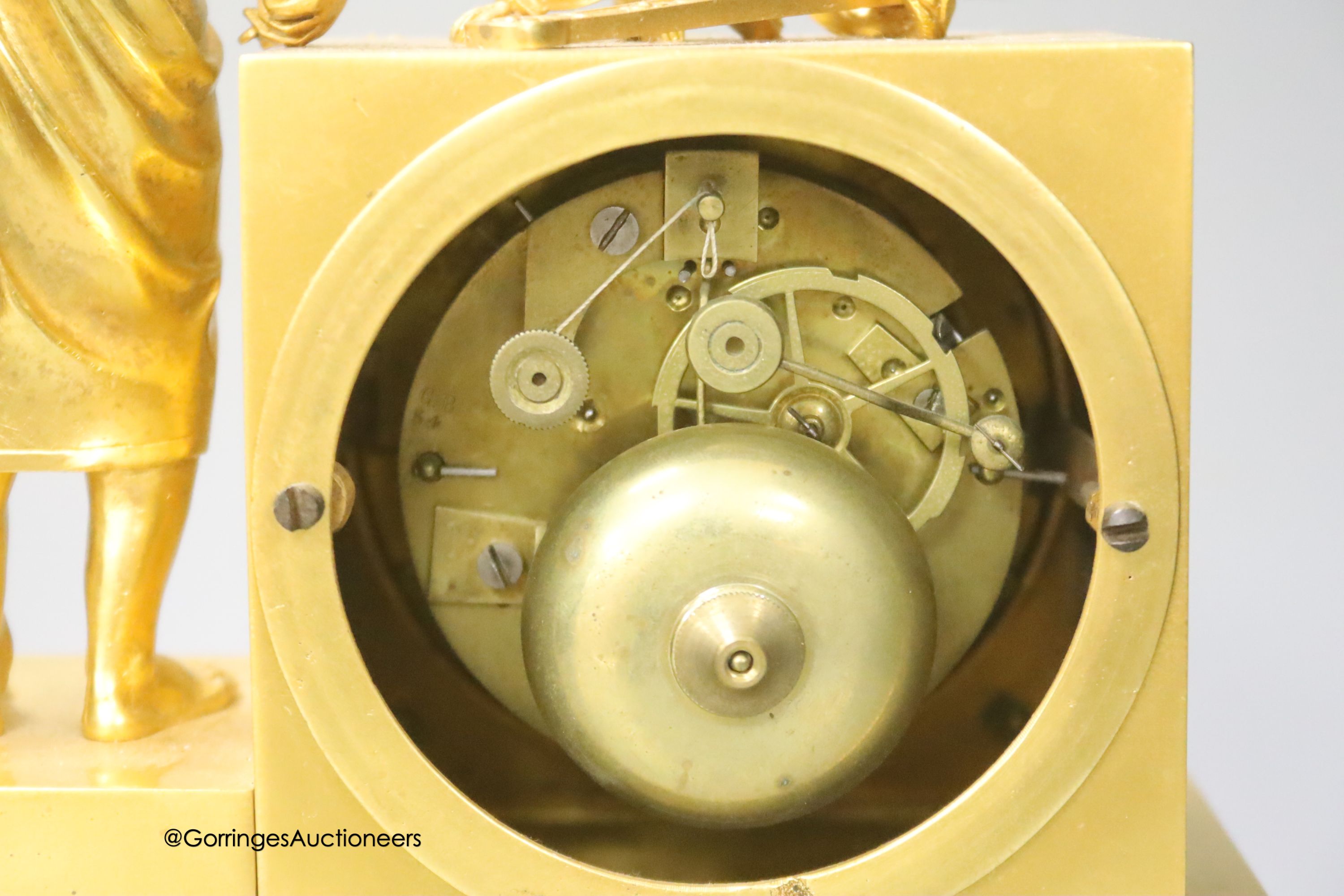 A French Empire style ormolu mantel clock, c.1820, countwheel striking on a bell, height 32cm